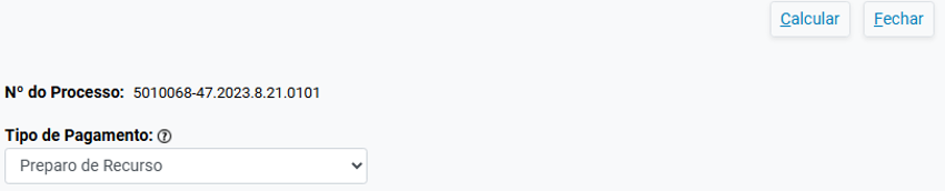 Tipo de Pagamento - Preparo de Recurso